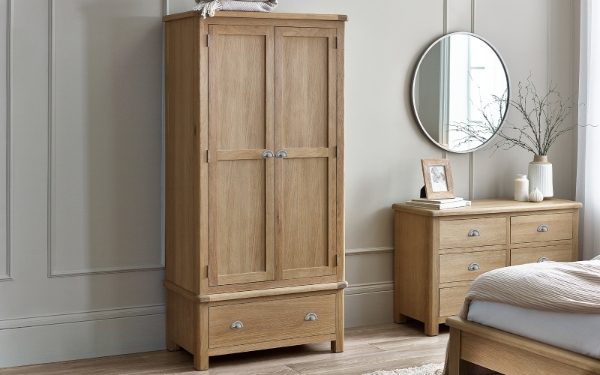 MEM007 - Memphis Limed Oak 2 Door 1 Drawer Wardrobe Alternative Handles Roomset_1