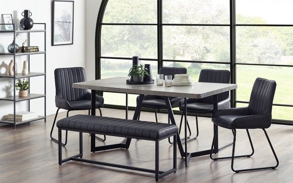 MIL051 - Miller Concrete Effect Dining Table, Soho Bench &amp; 4 Soho Dining Chairs Roomset_1