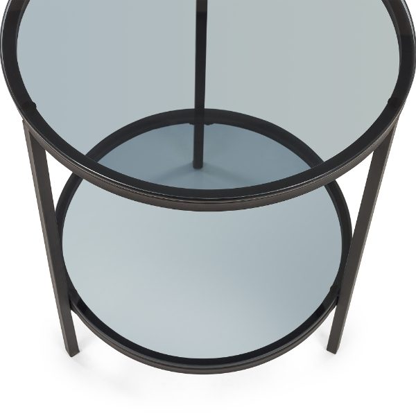 CHICAGO CIRCULAR LAMP TABLE WITH SHELF - SMOKED GLASS