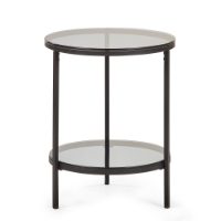 CHICAGO CIRCULAR LAMP TABLE WITH SHELF - SMOKED GLASS