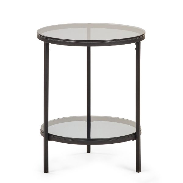 CHICAGO CIRCULAR LAMP TABLE WITH SHELF - SMOKED GLASS