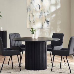 LOU005 - Louis Black Fluted Round Dining Table Roomset_1