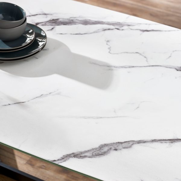 Olympus White Marble Dining Table - Top Detail