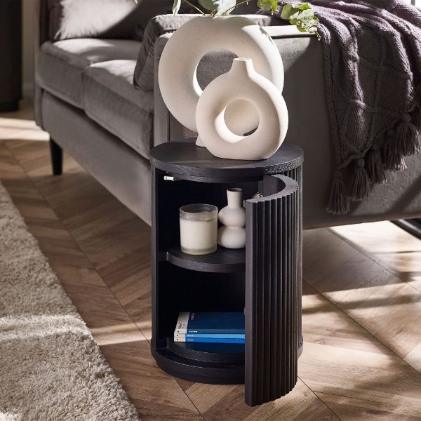 LOU009 - Louis Black Fluted Side Table with Door Roomset_2