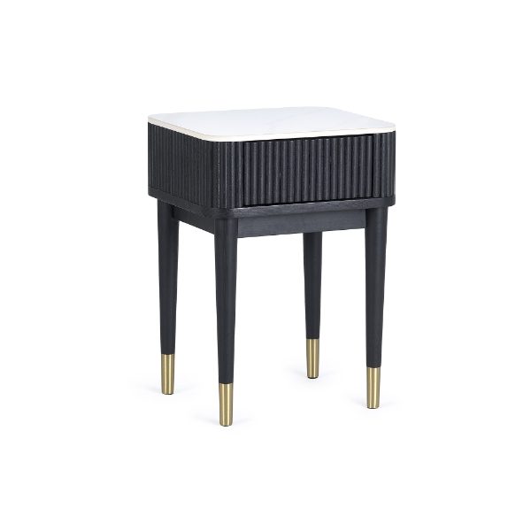 LOU002 - Louis Black Fluted Stone Top Lamp Table with Drawer Cutout_1