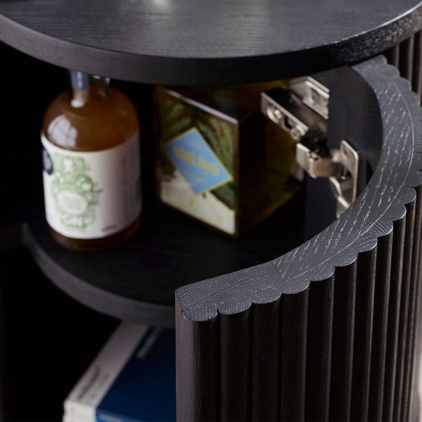 LOU009 - Louis Black Fluted Side Table with Door Detail_1