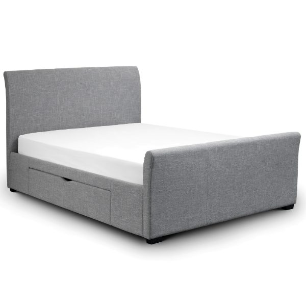 CAPRI FABRIC BED WITH DRAWERS LIGHT GREY 180CM